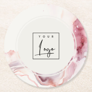 Dessous De Verre Rond Logo agate aquarelle rose rouge boho