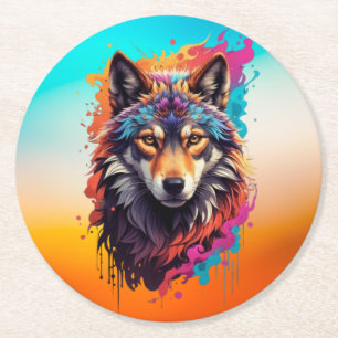 Dessous De Verre Rond Logo animal Wolf Design-87694