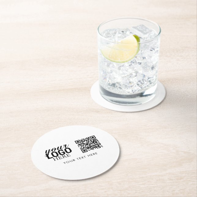 Dessous De Verre Rond Logo de l'entreprise Code QR & Texte Cadeaux clien (En situation)