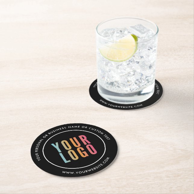 Dessous De Verre Rond Logo d'entreprise Moderne Promotionnel Noir (En situation)