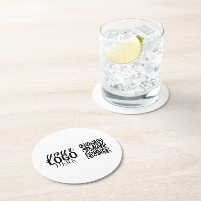 Dessous De Verre Rond Logo d'entreprise promotionnel et code QR (En situation)