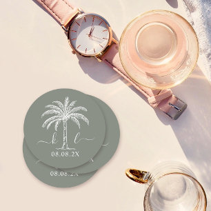 Dessous De Verre Rond Logo du Mariage Monogramme personnalisé Palm Tree