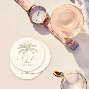 Dessous De Verre Rond Logo du Mariage Monogramme personnalisé Palm Tree