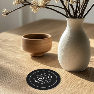 Dessous De Verre Rond Logo Minimal sur Mesure Noir pour Entreprise