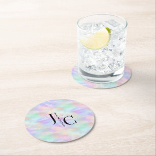 Dessous De Verre Rond Logo Monogramme moderne Iridescente Opal élégant