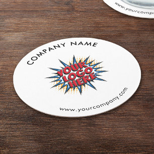 Dessous De Verre Rond Logo personnalisé, Texte personnalisé, Blanc