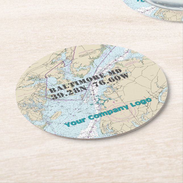 Dessous De Verre Rond Logo promotionnel Latitude Longitude Maryland Char (Incliné)