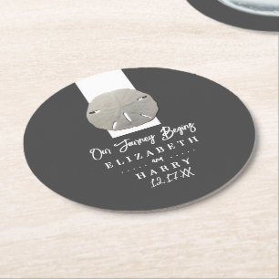 Dessous De Verre Rond Lone Sand Dollar - Charcoal Grey - Beach Wedding