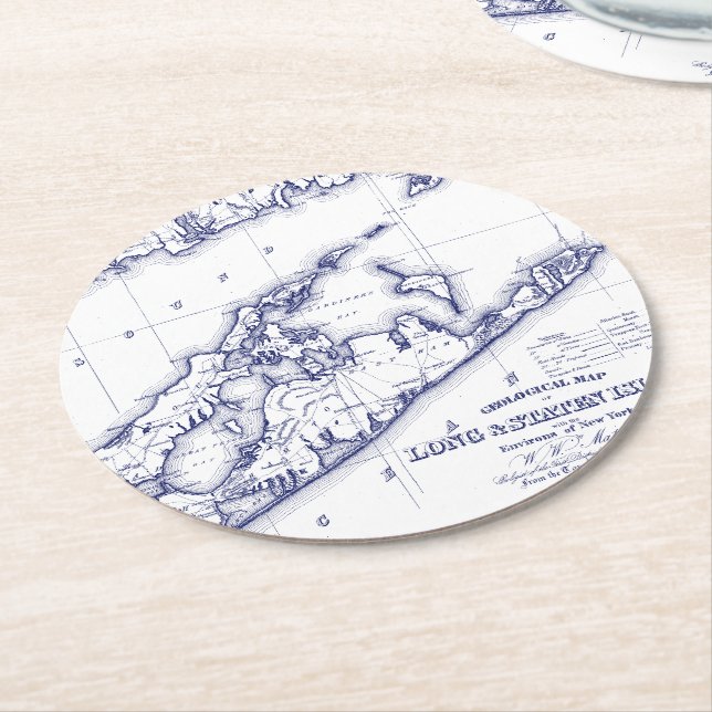 Dessous De Verre Rond Long Island The Hamptons Map VC (Incliné)