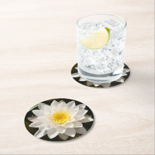 Dessous De Verre Rond Lotus Nénuphar Blanc Flottant