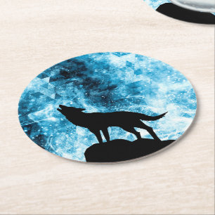 Dessous De Verre Rond Loup hurlant Hiver fumée bleue abstraite