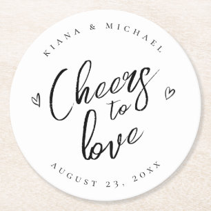 Dessous De Verre Rond Love Calligraphy Cheers Hearts Black B&W ID940