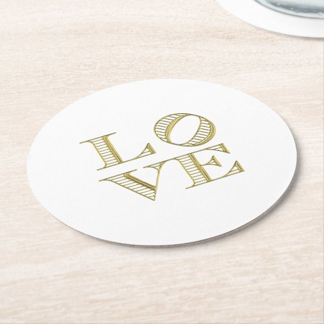 Dessous De Verre Rond LOVE Graphic Text - Faux Gold (Incliné)