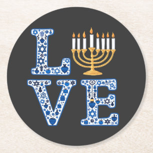 Dessous De Verre Rond Love Hanoukka Jewish Holiday Menorah