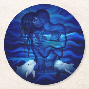 Dessous De Verre Rond Love, Passion act - paire avec dauphin