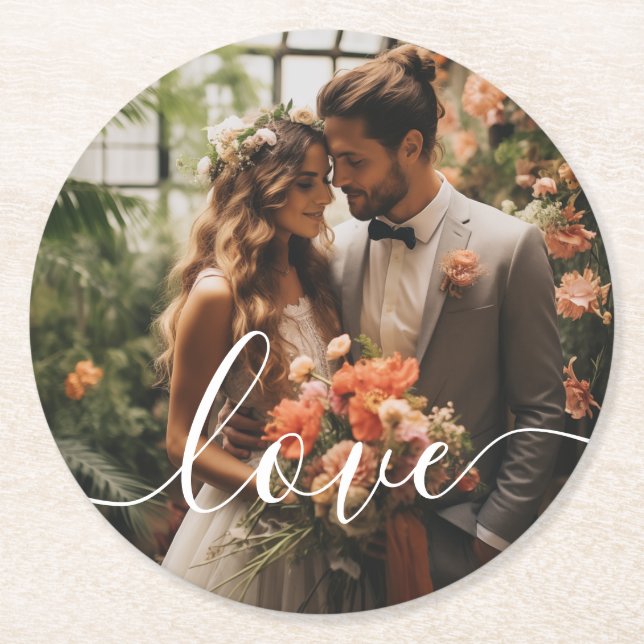 Dessous De Verre Rond 'Love' Photo de couple personnalisée (Devant)