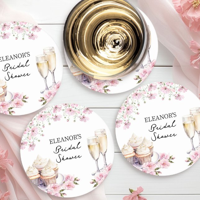 Dessous De Verre Rond Lunettes de Champagne et Cupcakes Fleur sauvage ro (Coasters from Cupcakes and Cava Bridal Shower Collection by Darling & May)