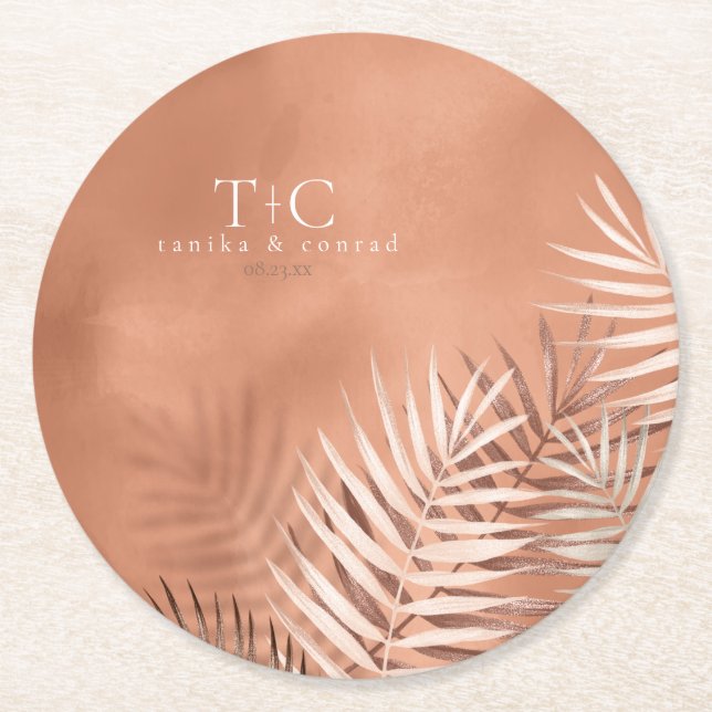 Dessous De Verre Rond Lush Palm Leaf Mariage Terra Cotta ID956 (Devant)