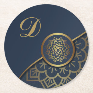 Dessous De Verre Rond Luxe personnalisé Mandala Art Blue