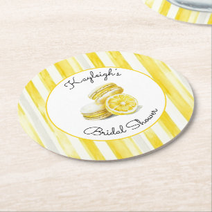 Dessous De Verre Rond Macarons rayures jaune citron pour Baby Shower