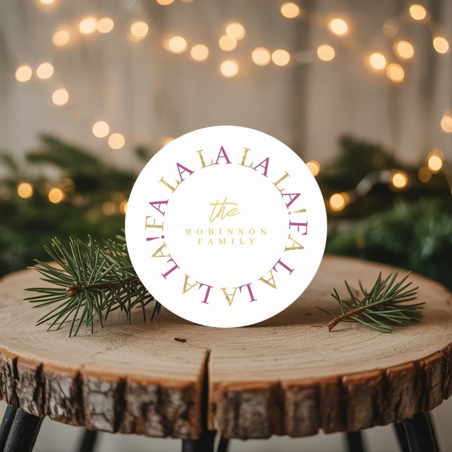 Dessous De Verre Rond Magenta Gold Christmas Fa La La ID1009 (Créateur téléchargé)