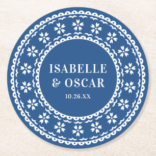 Dessous De Verre Rond Magnifique Papel Picado Orné Mariage Bleu