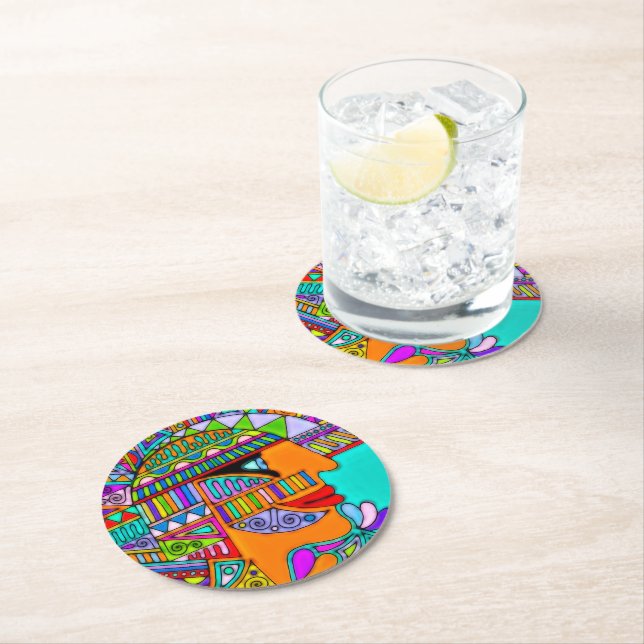 Dessous De Verre Rond Main tirée par EDDArt - Pharaon 1 (En situation)