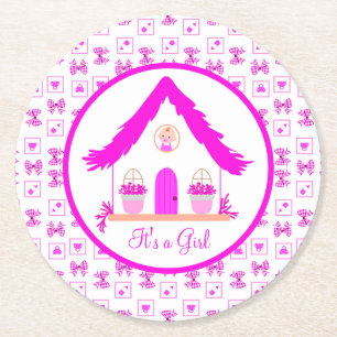 Dessous De Verre Rond Maison rose personnalisée C'est une fille
