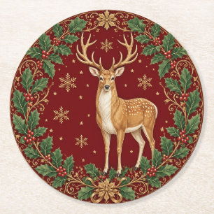 Dessous De Verre Rond Majesté de l'Hiver Cramoisi
