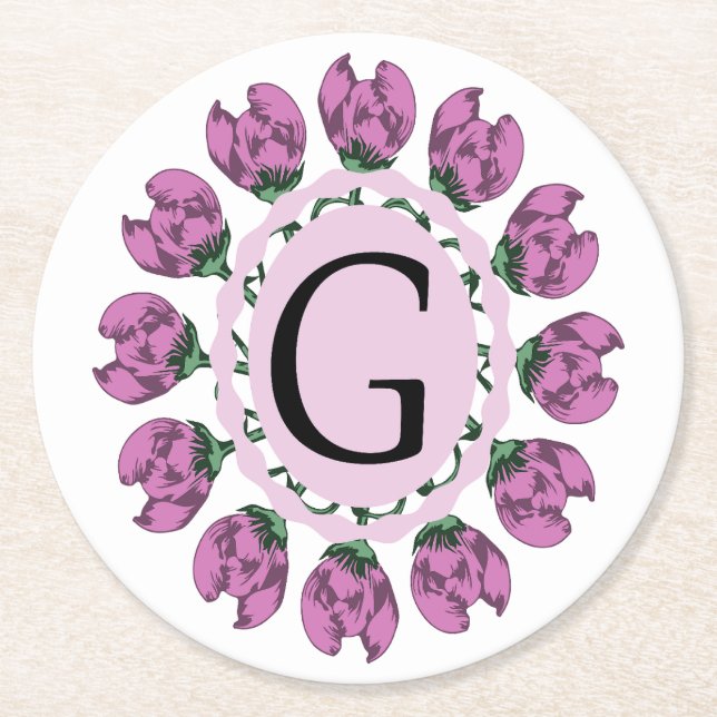Dessous De Verre Rond Majuscule G monogramme floral (Devant)