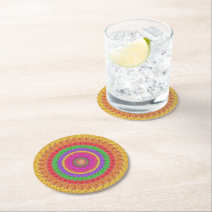 Dessous De Verre Rond Mandala Ball style crochet jaune -