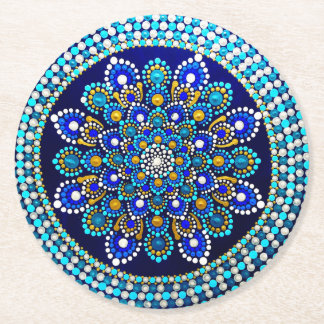 Dessous De Verre Rond Mandala bleu royal