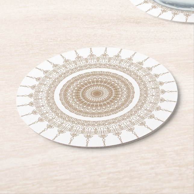 Dessous De Verre Rond Mandala Bohemian White Boho (Incliné)