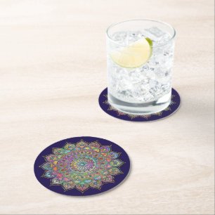 Dessous De Verre Rond Mandala Inde Style 1