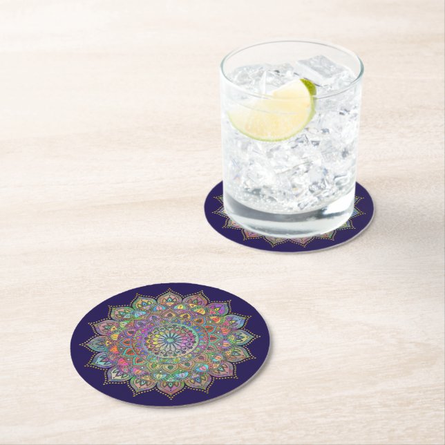 Dessous De Verre Rond Mandala Inde Style 1 (En situation)