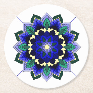 Dessous De Verre Rond Mandala Motif 2002 en papier rond bleu foncé