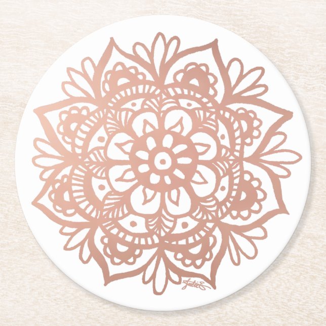 Dessous De Verre Rond Mandala rose Gold (Devant)