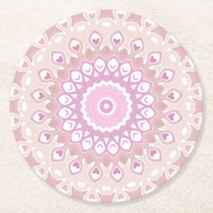 Dessous De Verre Rond Mandala Rose Tendre avec Motifs de Cœur et de Péta