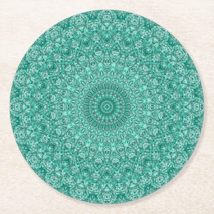 Dessous De Verre Rond Mandala Turquoise à la symétrie complexe