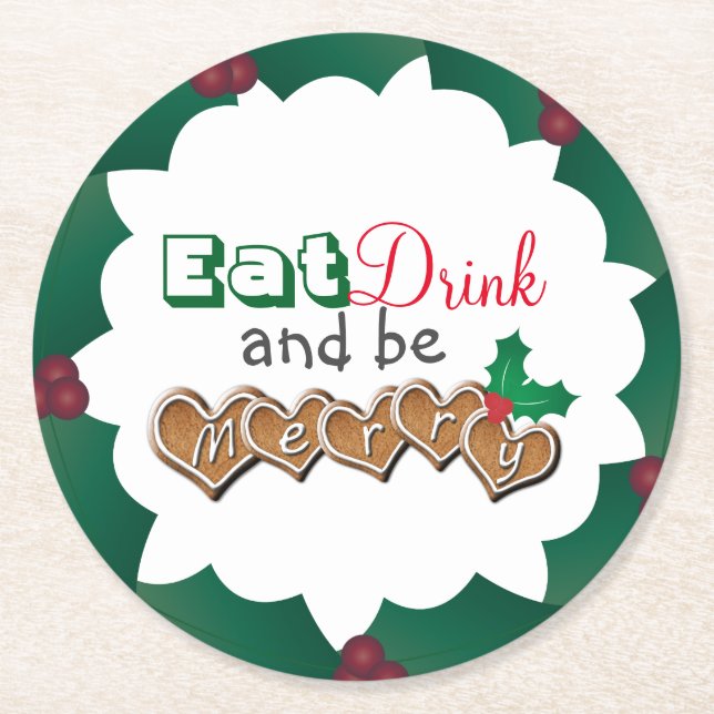 Dessous De Verre Rond Mangez, buvez et soyez Joyeux Noël (Devant)