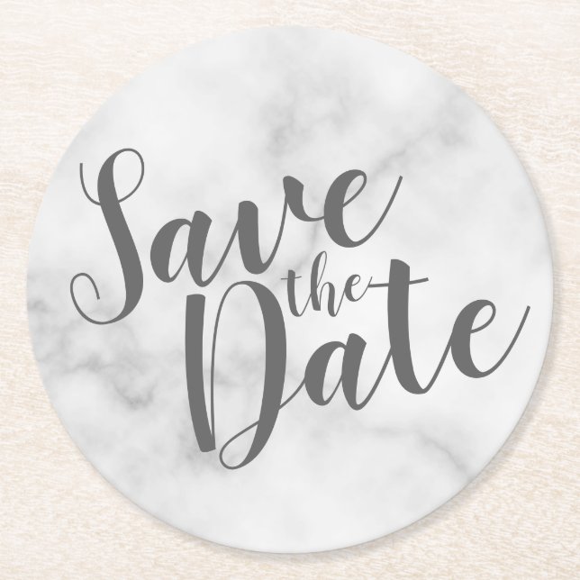 Dessous De Verre Rond Marbre blanc de script moderne Mariage Enregistrer (Devant)