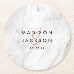Dessous De Verre Rond Marbre blanc & Rose Gold Wedding Réception