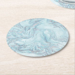Dessous De Verre Rond Marbre bleu argent