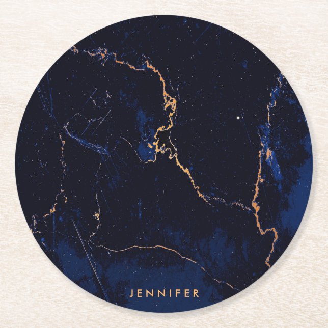 Dessous De Verre Rond Marbre d'or de bleu marine (Devant)