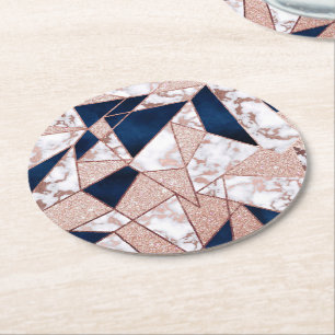 Dessous De Verre Rond Marbre géométrique de la Parties scintillant Rose 