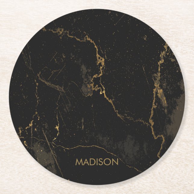Dessous De Verre Rond Marbre noir d'or (Devant)