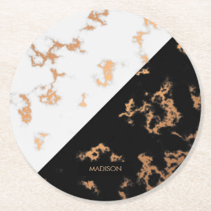 Dessous De Verre Rond Marbre noir et blanc