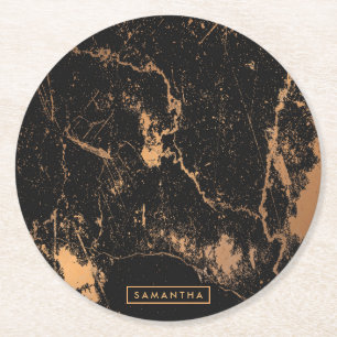 Dessous De Verre Rond Marbre noir et doré