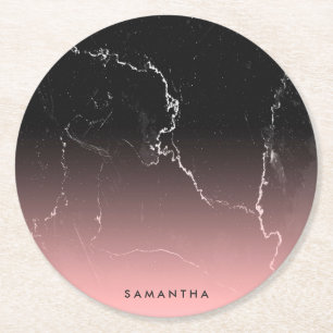 Dessous De Verre Rond Marbre rose et noir