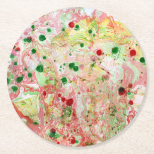 Dessous De Verre Rond Marbre rose Rouge Jaune Vert Marbre Look tendance 